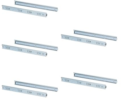 Emuca - Set Schubladenführungen, vollauszug mit Rollen, Lot von 5, Verzinktem, 250 mm