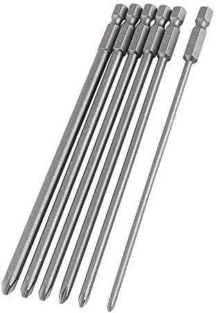 Eyech 6Pcs Long Phillips Screwdriver Bits Set – 150mm Magnetic No-Slip Phillips Bits, 1/4 Hex Shank S2 Steel Cross Head Screwdriver Bit Set (PH1 PH2)