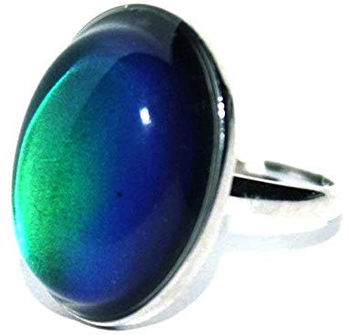 blinkee Vintage Adjustable Oval Mood Ring Color Changing Stone Silver Plated Brass Band Includes Mood Chart and Gift Pouch