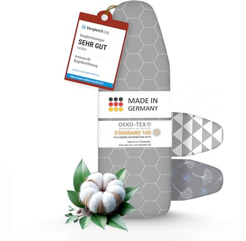 arteneur® - Made in Germany Bügelbrettbezug 140x40 | Hitzereflektierend | Gummizug | OEKOTEX100 | 5 Größen | Bügelbrettbezug für Dampfbügelstation und Dampfbügeleisen | Bügeltischbezug XL