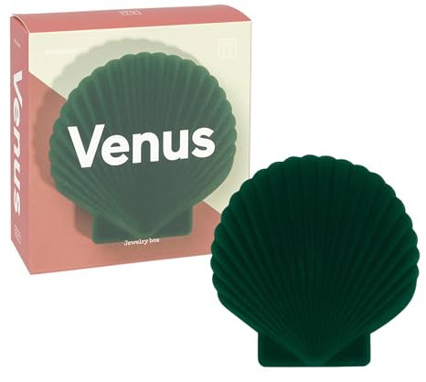 DOIY - Boîte à bijoux pour femme - Organisateur de bijoux - Design en forme de coquillage - Élégant et pratique - Revêtement en velours - Couleur verte - 12,6x12,8x5 cm
