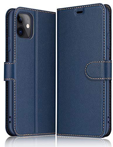 ELESNOW Phone Case for iPhone 11, Flip Wallet PU Leather Card Holder with RFID Blocking Magnetic Closure Stand Cover for Apple iPhone 11 (Blue)