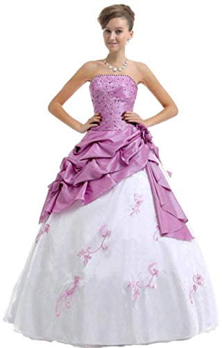 Zorayi Femmes Élégant A-Ligne Robes de Bal Taffetas Robes de soirée Longue Robes De Quinceanera Blanc & Lilas Taille 36