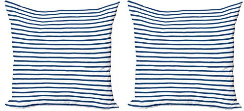 ABAKUHAUS Gestreift Dekokissen Kissenbezug 2er Pack, Hand gezeichnet Meer, Modern Accent Doppelseitiger Digitaldruck, 45x45, Nachtblau Weiß