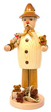 Drechslerei Friedbert Uhlig, Räuchermännchen Nr. 029, Teddymann, 35 cm hoch, aus regionalem Holz gedrechselt, echte Handarbeit aus dem Erzgebirge, Weihnachten, Holzkunst, Echtholz