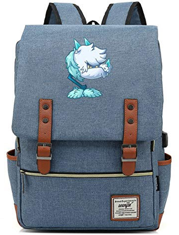 WANHONGYUE Plants vs. Zombies Spiel Schulrucksack Schulranzen Studententasche Vintage Backpack 15,6 Zoll Laptop Rucksack mit USB-Ladeanschluss Sky Blue / 4
