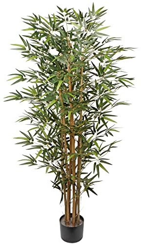 Briful Bambusbaum Künstliche Zimmerpflanze Kunstpflanze Kunstbaum mit Echtholzstamm im Stabiler Zementierter Basistopf, Balkon Terrasse Sichtschutz Bambus, Höhe: 5 Feet/152.4CM