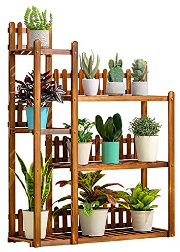 Massivholz Blumenregal Bodenregal Wohnzimmer Mehrschichtiger Pflanzenständer Indoor Fleischpflanzenständer Outdoor Garten Blumentopfständer (Color : Brown, Size : 98x29x124cm)