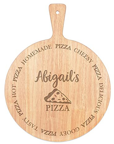 Personalised Custom Pizza Board Names Circle Serving Tray Handle Paddle Round Wooden 45x34cm
