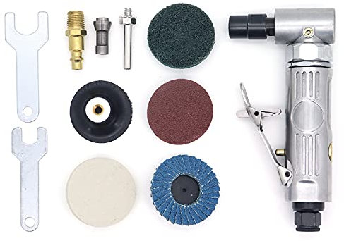 Yuhtech 90 Degree Air Die Grinder Kit, 1/4 Inch Mini Sander Polisher Tool for Contour Grinding, Polishing, Milling, Air Tool with 2 Inch Disc