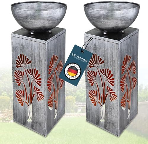 bmf-versand Solarlampe für Außen Stehend Pflanzsäule 2er Set – Solarleuchte Garten 59 cm Hoch – Außenleuchte Gartenlampe LED – Leuchte Solar Aussenlampe IP 44 Metall Silber Lichtspiel