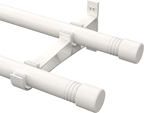 Barras de Cortina Doble, 76-365cm Barra de Cortina Doble Extensible con Terminales con Soportes, Barra de Cortina de Acero Inoxidable Decorativa Ajustable para Sala de Estar/Blanco