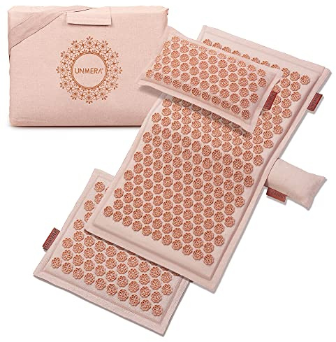 UNMERA Juego de alfombrilla y almohada de acupresión, relleno de lino natural y fibra de coco
