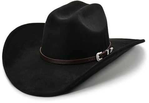 FLUFFY SENSE. Cowboy Hat for Women and Men with Shapeable Wide Brim - Felt Cowboy Hat Cattleman Western Hats for Cowboys and Cowgirls (as1, Alpha, m, l, Raven Black)