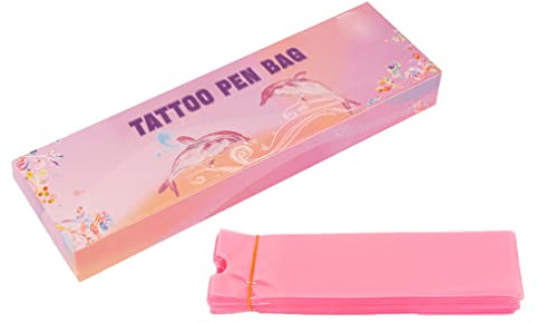 200pcs sac de couverture de stylo de tatouage jetable, sacs de protection de couverture de machine de tatouage de stérilisation en plastique, 5.2 × 18CM