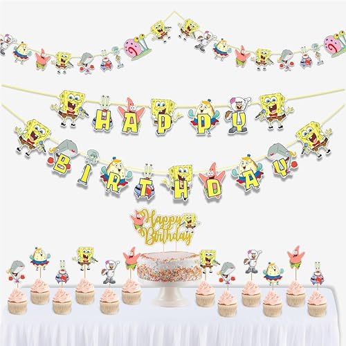 Seyal® Articoli per feste di compleanno a tema Spongbob Squarepants - Set completo di decorazioni - Decorazioni personalizzabili per feste - Perfetto per divertenti temi di celebrazione