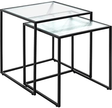 HAKU Beistelltisch 2er Set schwarz Metall Couchtisch Sicherheitsglas 5 mm - Maße: B 40/45 x H 44/49 x T 40/45 cm Style: Modern
