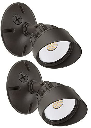 Maxxima LED Outdoor Flood Wall Light, Exterior Security Light w/Adjustable Head, 800 Lumens, 3000K Warm White, Brown (2 Pack)