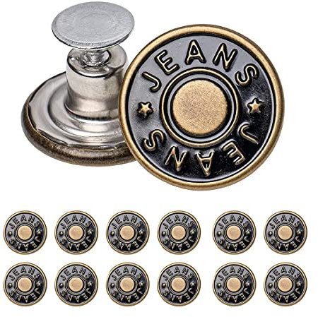12 Stück Jeans Knöpfe Ohne Nähen,17mm Button Pins,Messing Jeansknöpfe,Hosenknöpfe zum Stecken, Abnehmbare Jeans Knöpfe ohne Nähen,DIY Jeansknopf zur Reparatur von Jeans,Hose
