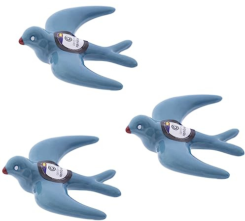 CERÁMICA RAMBLEÑA | La golondrina | Escultura de pared | Golondrina volando | Golondrina pequeña | Azul claro | Pack x3 | 10.5x10.5x3.5 cm