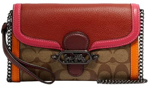 COACH Damen Signature Colorblock Jade Chain Crossbody, Khaki, Redwood