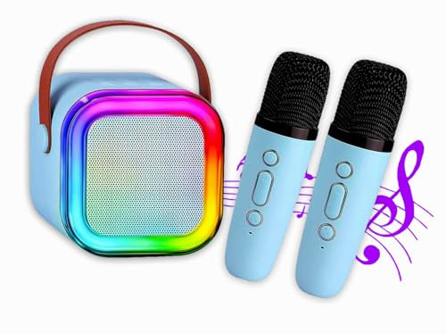 *NEW* Mini Light-Up Karaoke Machine with 2 Microphones – Perfect for Kids, Portable Bluetooth Toy Microphone Set for Fun Sing-Alongs