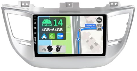 [4GB+64GB] Android 14 Autoradio per Hyundai Tucson 2015-2019-[Incorporato Carplay/Android Auto/DSP/GPS]-9 pollice IPS 2.5D Touch Screen-Camera+MIC Incluso-DAB/Mirror Link/Bluetooth 5.0/WiFi/USB