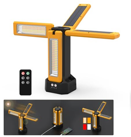 Foco Led Portátil Solar con Tripode Portatil, Foco Recargable de Bateria 13200 mAh, Luz de Trabajo Llevada Regulable de Forma Continua, Blanco/Cálido/ROJO (SOS) (Naranja sin soporte)