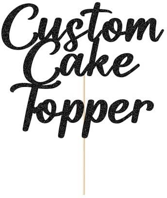 Personalised Cake Topper Custom Happy Birthday Cake Topper Wedding Cake Topper Gifts 11 Colors Cake Decorations Glitter Cake Toppers Gifts for Graduation Baby Shower (Black)