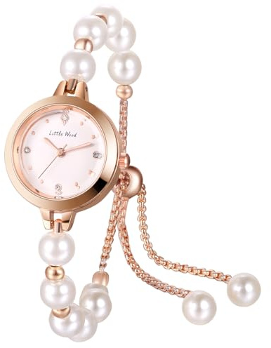 Silverora Uhren Damen Klein Perlen: 3ATM Wasserdicht Analoge Quarz Damenuhren mit Künstliches Perlenarmband Exquisite verstellbare Armbanduhr Geschenke für Frauen