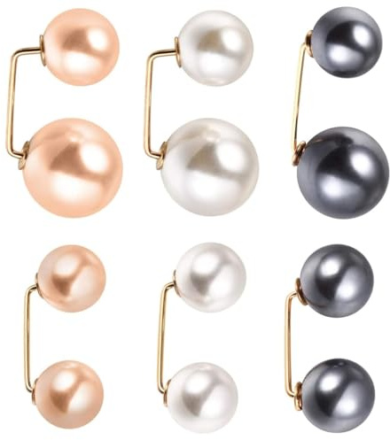 YATEICBC 6 Pcs Broche de Perlas Artificiales, Broche de Perlas Artificiales de Doble Cabeza para Ropa Accesorios de Vestir Broche Reducción de Cuello Cardigan Bufanda Clip Womens Girls