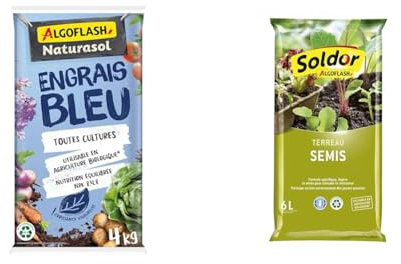 ALGOFLASH NATURASOL Engrais Bleu, Utilisable en Agriculture Biologique, Toutes Cultures, 4 kg, ABIOBLEU4 & Terreau Semis, Bouturage et Repiquage, UAB, Prêt à l'Emploi, Fabriqué en France, 6 L, TSEB6