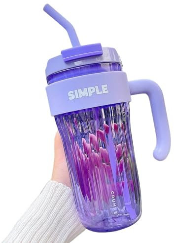 GLYLFQZJ Bouteille d'eau 920 ML De Paille en Plastique Tasse d'eau Grande Tasse De Café Portable avec Poignée Sport Fitness Tasse Kawaii Bouteilles d'eau Gobelet-920 ML-Violet