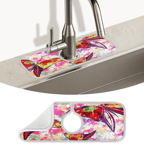 Spritzschutz für Küchenspüle, Retro-Design, super saugfähig, Mikrofaser, Abtropfmatte, Spritzschutz hinter dem Wasserhahn, Tropfenfänger für Küche, Badezimmer, 38,1 x 13,7 cm