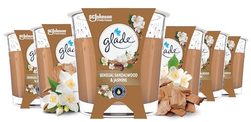 Glade Duft-Kerze im Glas, Sensual Sandalwood and Jasmine, bis zu 27 Stunden Brenndauer, 6er Pack (6 x 112g)