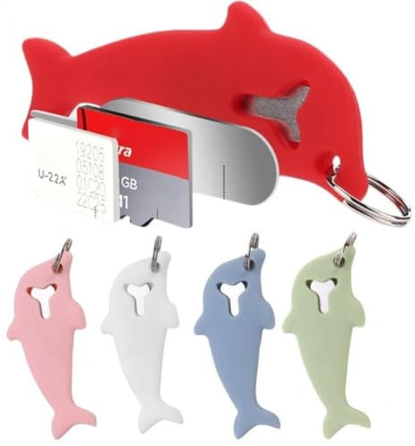Keuyeo SIM Card Ejection Pin Open Needle Universal Dolphins Shaped Mobile Phone SIM Card Storage Case Ejector Tool Key Ring Pendant