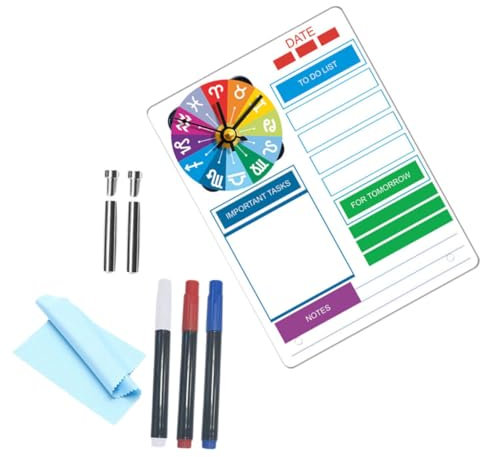 GARVALON 1satz Tisch Memo Board Mit Uhr Abwischbares Planungsboard Aus Acryl Ohne Batterie Für Büro Und Zuhause Sorgt Für Organisation Und Produktivität