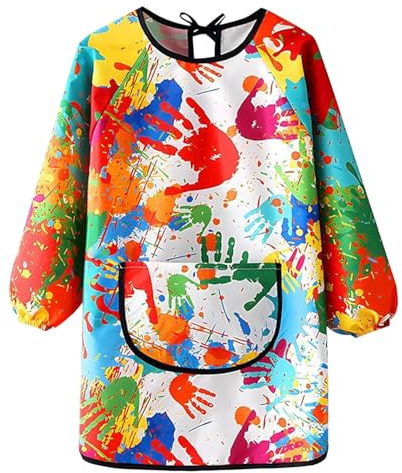 iCovalescent Grembiule da Pittura Bambini, Grembiulino Impermeabile Maniche Lunghe con Tasche per Scuola Pittura Cucina(L)