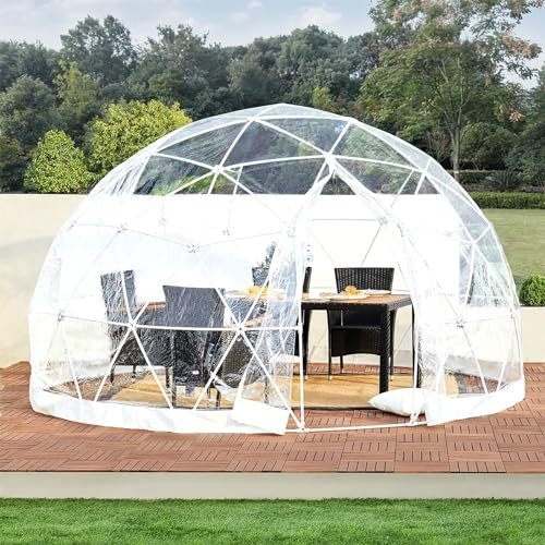 Tente gonflable transparente, Abri géodésique transparent d'extérieur de jardin de 12 pieds, for 5 à 7 personnes, for patios d'arrière-cour, auvent, belvédère, pièce de maison, adossée à la serre