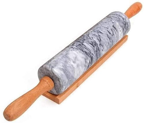 ISCBAFYX Marble Rolling Pin for Baking & Stand to Keep Pastry Dough Cold | Fondant, Pie Crust, Cookies, Pastries, Pasta, Pizza Dough, Biscuits, Gray