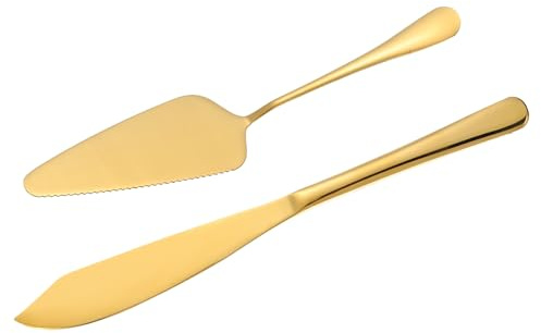 sourcing map Cake Knife and Server Set, 11/9 Inch Cake Cutting Set, Stainless Steel Cake Serving Set Pastry for Pizza Cutter Spatula Birthday Bridal Party Gift, Gold