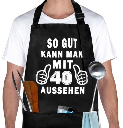GADITIEK Geburtstagsgeschenk Für Männer Frauen, Kochschürze Herren Mit 3 Vordertaschen, Lustige Geburtstagsgeschenke, Verstellbare Grillschürze Für Männer, Wasserdicht Küchenschürze Geschenk