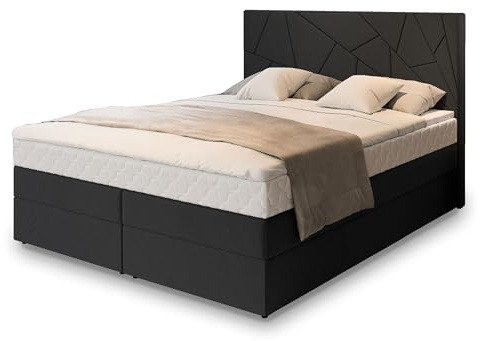 Masseno Boxspringbett TRANI 180x200 cm Komplett-Set mit Matratze und Topper, Polsterbett mit Zwei Bettkästen -Schwarz, INARI 100