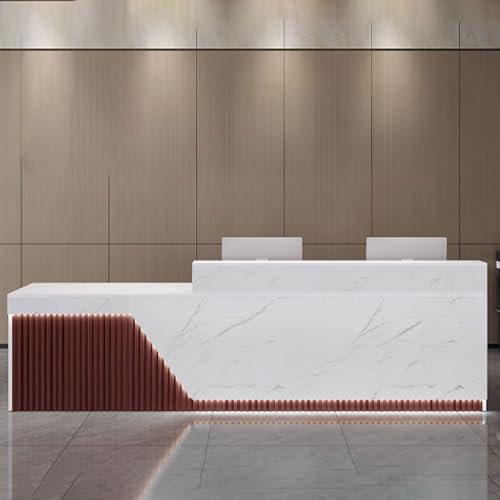 GUQASDV Reception Desk Salon, Reception Theke, Bürotheke Reception Tisch, Empfangstresen für Praxis Holzwerkstoff mit Sanfter Beleuchtung für Kleine Geschäfts(White Texture+red,140cm)