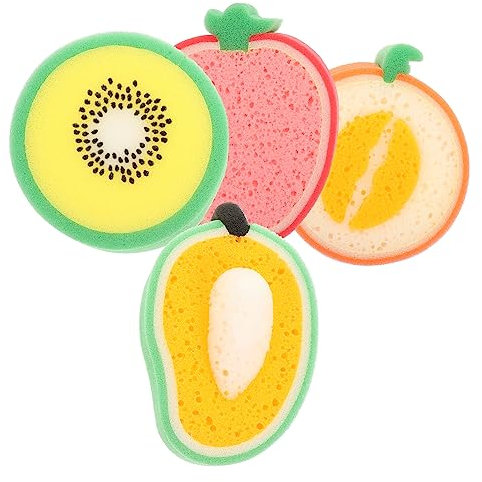 Alipis 4pcs Thick Fruit Shaped Scrub Sponges Heavy Duty Kitchen Dishwashing Wipes Creative Cartoon Wash Sponges for Convenient Cleaning Supplies