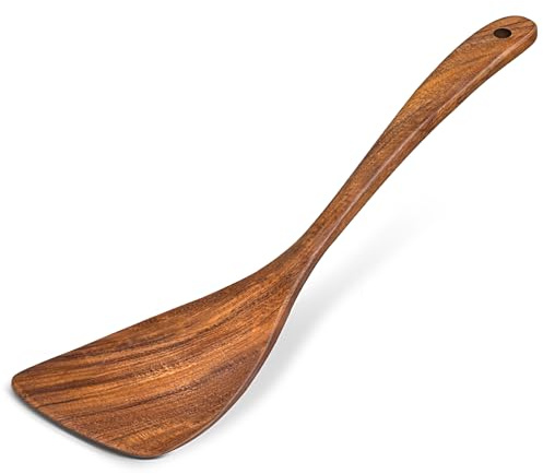 Wooden Spatula for Cooking, Acacia Wood Flat Frying Spatulas, Long Handle Spatula Turner for Non Stick Pans, Non-Scratch, Wooden Kitchen Utensils for Cooking, Frying, Baking