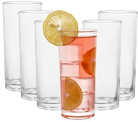 BTGLLAS Lot de 6 verres highball hauts de 240 ml pour mojito, whisky, cocktails – Verres transparents pour la cuisine – Lot de 6 grands verres à eau pour boissons mélangées