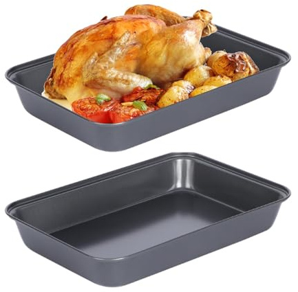 2 Pcs Non-Stick Oven Trays, 14.8 x 8.9 x 2 Inch Baking Trays, Carbon Steel Bakeware with Non-Stick Coating for Easy Release, Oven Tray for Roasting and Baking in the Oven