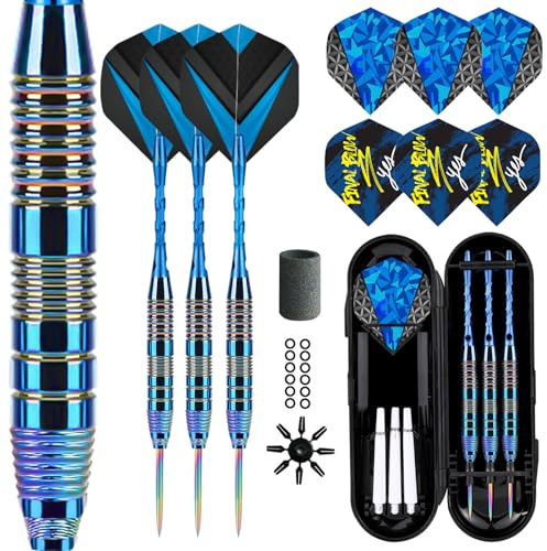 Trecynd Darts Metal Tip Set 3 Aluminum Shaft Metal Dart Set Professional Darts Steel Tip Sets + Extra Dart Flights 3 Replace Plastic Shafts Beginner or Professional Darts 22g (Blue)