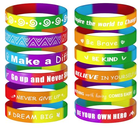 CHRORINE 48 braccialetti motivazionali in silicone con frasi positive, braccialetti motivazionali in gomma per insegnanti, amici, studenti, 12 design, Mittelgroße, Silicone, Senza pietre preziose